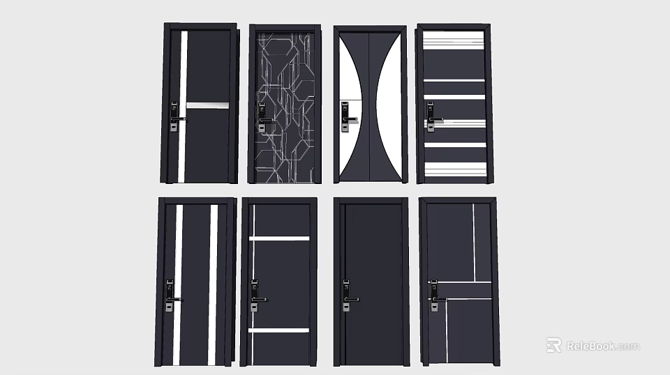 Modern Security Doors With Various Panel Patterns And Handle Designs 3d model