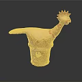 Ceramic Rooster Sculpture With Red Accents Light Colored Body And Cylindrical Base Cracked Details