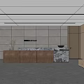 Modern Office Reception Desk Interior With Marble Countertop And Wooden Wall Panels