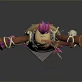 Cartoon Style Tribal Voodoo Doll 3D Model With Gourd Body Red Scarf And Large Knife