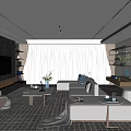 Modern Contemporary Living Room Interior With Large Windows Sofa Coffee Table And Fireplace Rug
