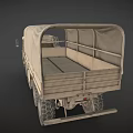 Beige Military Cargo Truck With Canvas Cover And Six Large Off Road Wheels