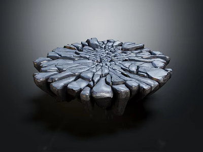 Circular Abstract Sculpture With Radial Fragmented Silver Gray Stone Design 3d model