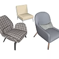 Modern Accent Chairs Collection With Plaid Pattern Light Fabric And Gray Leather Design 3d model
