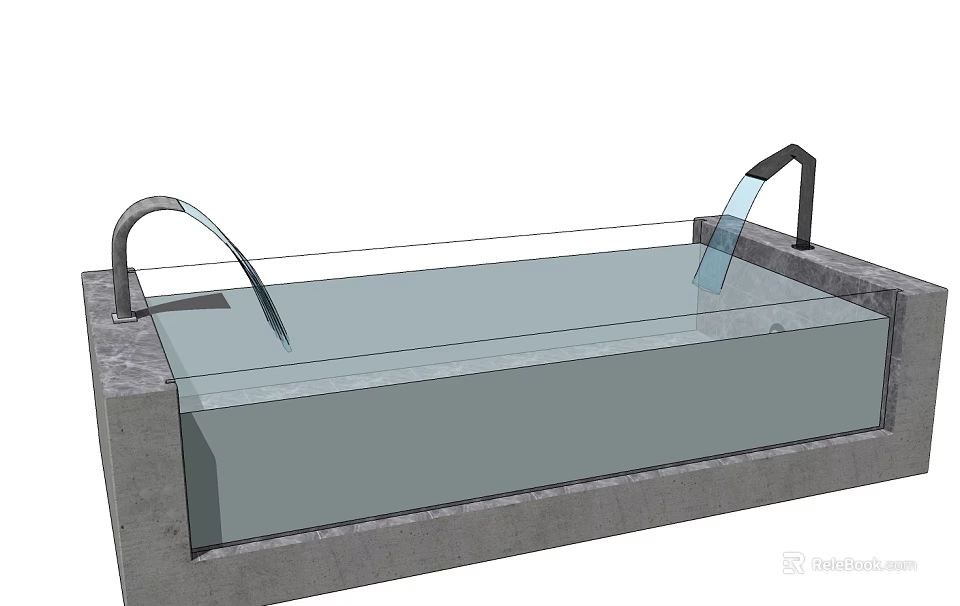 Modern Bathtub Design With Concrete Base Curved Faucet And Flowing Water 3d model 