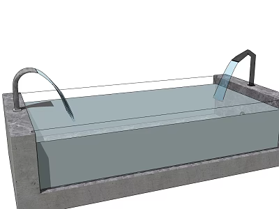 Modern Bathtub Design With Concrete Base Curved Faucet And Flowing Water 3d model