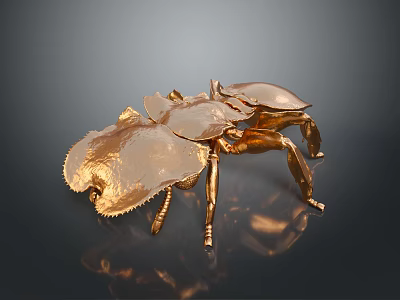 Golden Aquatic Crab With Shiny Surface And Detailed Texture On Dark Background 3d model