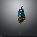 3D Pirate Ship Water Vehicle With Blue Sails Brown Hull And Skull Symbols