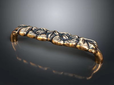Ornate Golden Metal Furniture Handle With Intricate Carved Floral Patterns And Shiny Surface 3d model