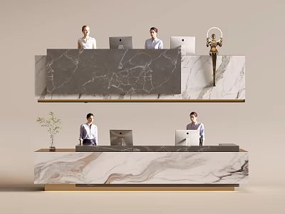 Modern Reception Desk With Marble Countertop Staff Working On Laptops And Elegant Decor 3d model