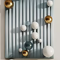 Abstract Wall Art With 3D Textured Design Gold White Blue Spheres And Brown Striped Pattern