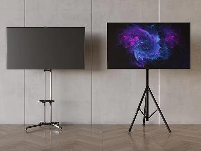 Two Flat Screen TVs With Distinct Stands In Minimalist Room 3d model