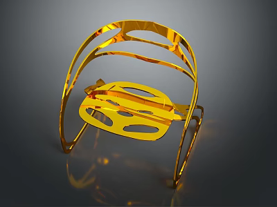 Golden Modern Single Chair Featuring Metallic Frame And Hollow Out Design Details 3d model