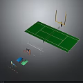 Green Sports Field Layout With Goalpost Basketball Hoop And Various Sports Equipment