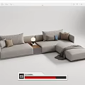 Light Gray Sectional Sofa With Various Colored Throw Pillows Side Table Lamp And Ottoman Blanket 3d model