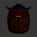 Red Cosmic Spaceship With Multiple Weapon Turrets And Armored Hull Structure