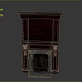 Elegant Dark Wood Fireplace Interior With Carved Accents And Stone Base