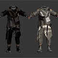 Futuristic Armor Suits In Dark And Light Gray With Detailed Design And Standing Poses
