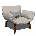 Light Gray Fabric Single Sofa With Curved Arms Patterned Pillow And Wooden Legs