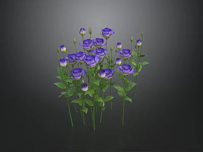 Vibrant Blooming Purple Flowers With Green Stems And Leaves Clustered Together 3d model