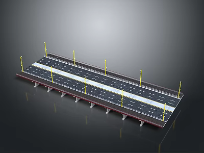 3D Toy Bridge Model With Road Street Lights And Piers Design 3d model
