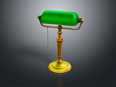 Elegant Vintage Table Lamp Lighting Combination With Green Lampshade And Golden Base 3d model