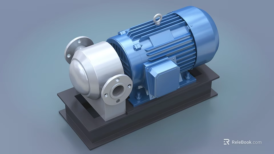 Industrial Motor Pump Unit With Blue Motor Silver Body And Black Base 3d model 