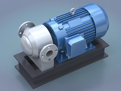 Industrial Motor Pump Unit With Blue Motor Silver Body And Black Base 3d model