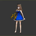 Game And Movie Character With Cat Ears Brown Hair Blue Dress White Hem Yellow Device