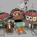 Cartoon Military Base Scene With Red Star Buildings Dragon Statue And Radar