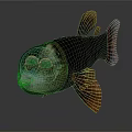 3D Rendered Fish With Transparent Head Green Eyes Red Scales And Orange Fins