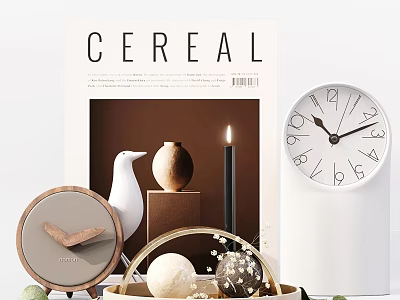 Stylish Decorative Ornament Set With White Bird Clay Pot Candle Decorative Balls And Metal Tray 3d model