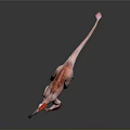 Pink Dinosaur With Red Crest And Wings In Standing Pose On Gray Background