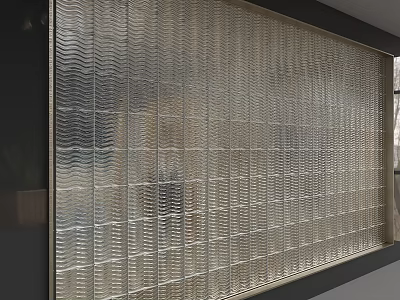 Modern Textured Glass Room Divider With Wavy Pattern And Metal Frame 3d model