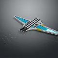 Futuristic Aircraft Model With Blue Yellow Accents And Wing Structure Design