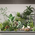 Indoor Garden Landscape With Diverse Green Plants Palm Ferns Succulents White Duck Decorations Glowing Sphere