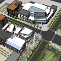 Modern Urban Commercial Complex With Multiple Buildings Green Spaces And Plaza Areas