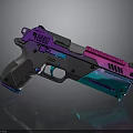 Colorful Pink Blue Gradient Pistol With Metallic Finish And Reflective Surface Design