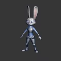 Anthropomorphic Rabbit Character With Long Ears In Blue Police Uniform With Utility Belt Standing Pose