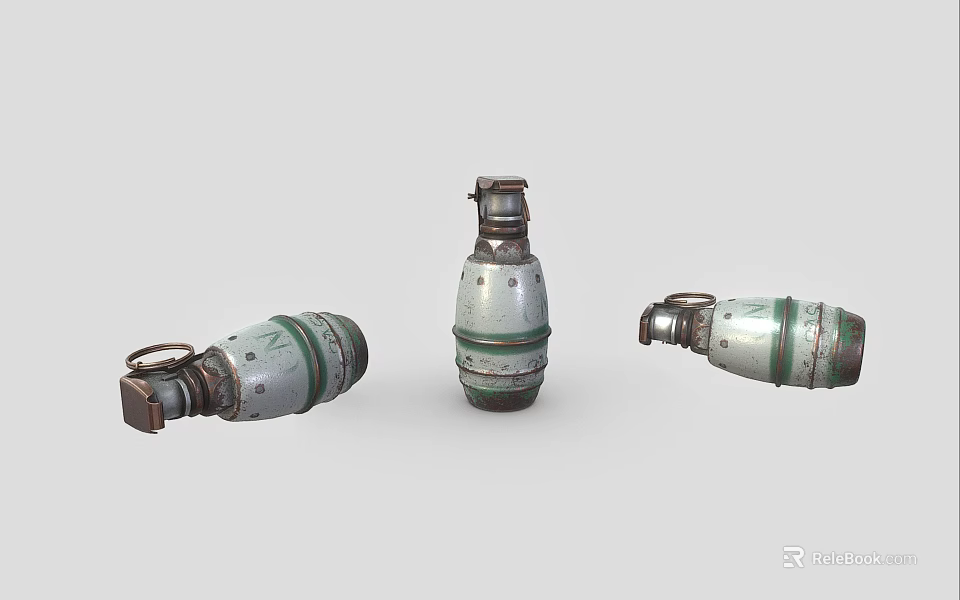 Vintage Metal Grenades With Green Rings Rivets And Worn Surface Design Details 3d model 