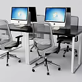 Modern Office Desk Setup With Computer Monitors And Ergonomic Office Chairs 3d model