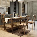 Vintage Solid Wood Dining Table Set With Four Padded Chairs For Cozy Home Dining Area