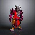 Fantasy Mythical Character With Horned Head And Red Purple Ornate Colorful Attire