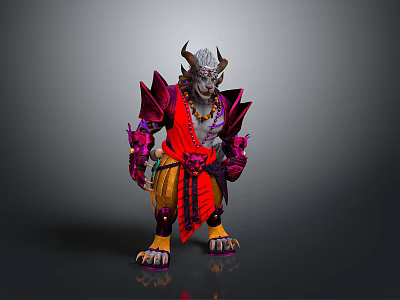 Fantasy Mythical Character With Horned Head And Red Purple Ornate Colorful Attire 3d model