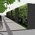 Urban Road Facilities Featuring Stone Paved Walkway Bicycle Parking Green Walls And Trees