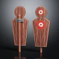 Wooden Human Shaped Targets With Axe And Red Bullseyes For Sports Training