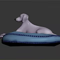 White Dog Lying On Blue Round Cushion With Decorative Trim