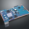 Detailed Computer Circuit Board With Components Chips Capacitors Blue Design Copper Edges 3d model