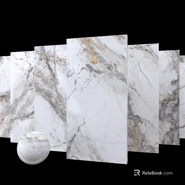 Elegant White Marble Tile Components With Natural Gray Gold Vein Texture For Decorative Design 3d model