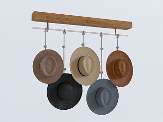 Retro Flat Hat Sunhat Retro Top Hat Flat Rim Sunhat British Sunhat Summer Beach Sunhat Wooden Coat Rack 3d model